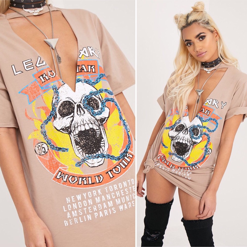 PrettyLittleThing 💀🎸 Low Cut T-shirt Dress